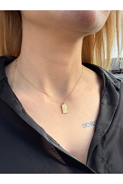 LUNAERA JEWELRY 925 Ayar Gümüş Külçe Altın Kolye ,14 Ayar Kaplama Külçe Kolye