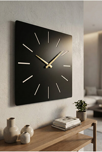 AA Shop Kare Ahşap Siyah Renk Sade Sayılı Yılbaşı Hediyelik Sessiz Duvar Saat...