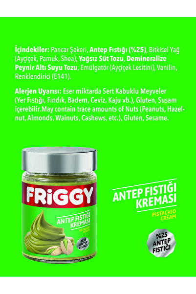 FRİGGY Antep Fıstığı Kreması %25 Antep Fıstığı 320GR