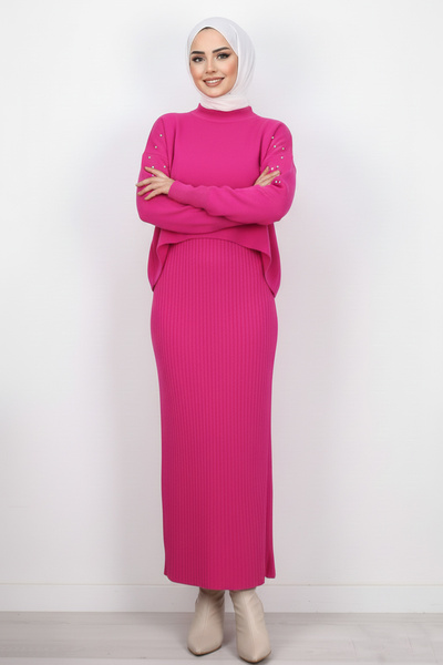 benguen Φούξια 6109 Model Gilet Knitwear Σετ - Pearl Detailed