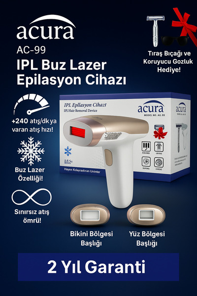 Acura AC-99 Ultra Hızlı, 3 Başlıklı Sınırsız Atışlı Buz Lazer IPL Lazer Epilasyon Cihazı