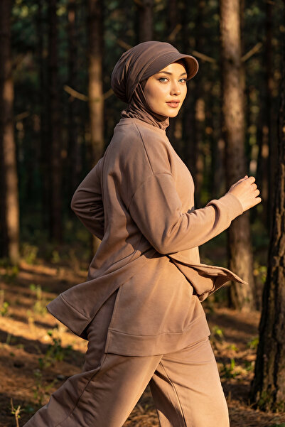 Aisha's Design غطاء رأس للحجاب مع حاجب للعين قابل للإزالة، لون شوكولاتة، B-82