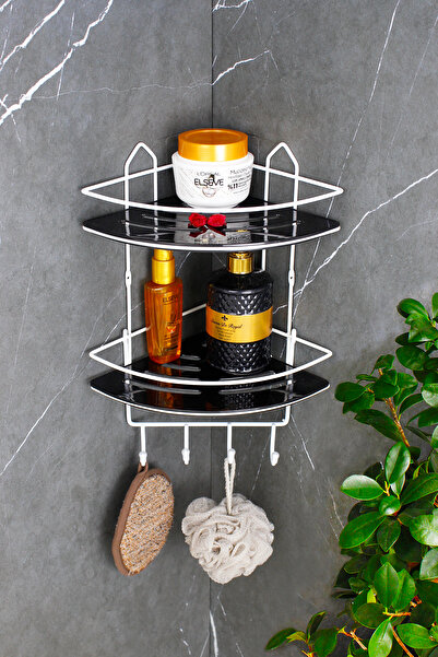 HIMYHOME Kristal Raflı Ekonomik Paslanmaz Lif Askılıklı Beyaz Şampuanlık Yapı...