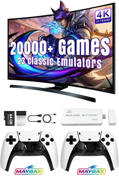 Maybax Yeni Modern Tasarım 2.4g Kablosuz Çift Kol Game Stick +20 Bin Oyun 64G...
