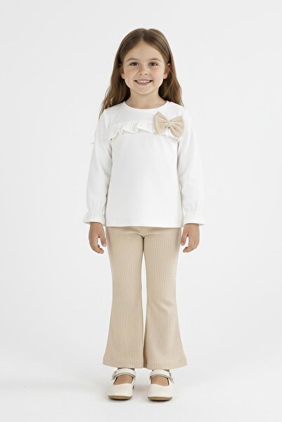 NEWKİDS Bow Detailed Ruffled Sleeve Seasonal Compact White Color Girl's Suit