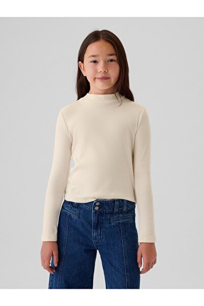 GAP Kız Çocuk Kırık Beyaz Fitilli Mockneck Yaka T-Shirt