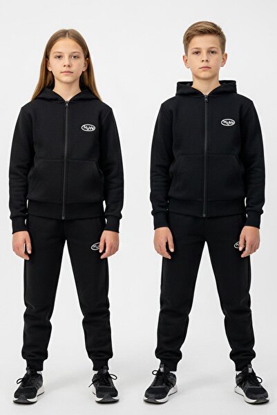 NEWKİDS Унисекс детски спортен екип с качулка с цип и джобове