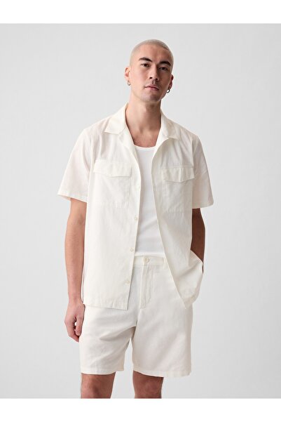 GAP Erkek Kırık Beyaz Keten Karışımlı Utility Gömlek