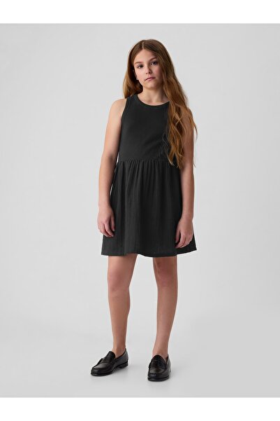 GAP Kız Çocuk Siyah Crinkle Gauze Mini Elbise