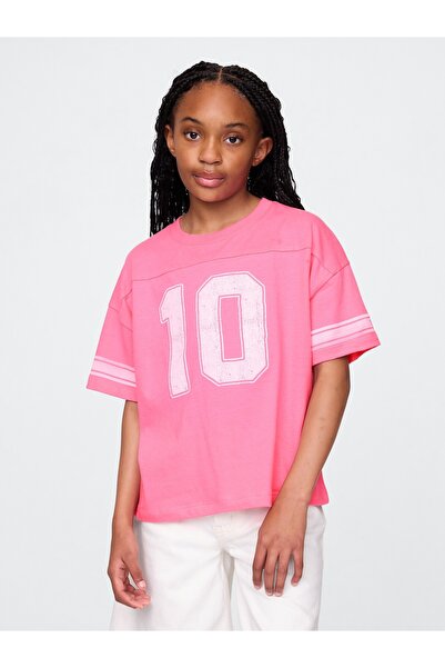 GAP Kız Çocuk Pembe Varsity Jersey T-Shirt