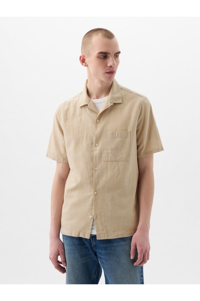 GAP Erkek Bej Keten Karışımlı Gömlek