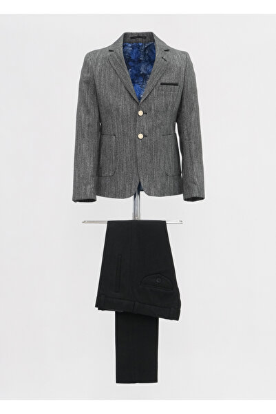 Micio Băiat Copil Antracit Model Pește Spate Metal Button Bag Buzunar Jachetă Pantaloni negri Costum