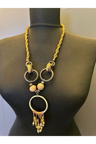 Gönülden Tasarım Women's Necklace with Wooden Ring 28 cm