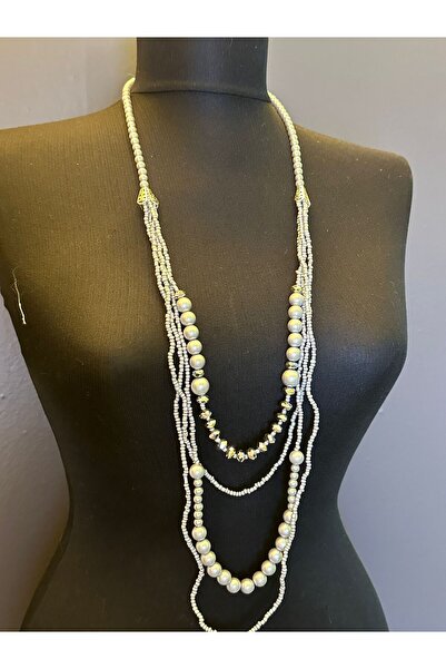 Gönülden Tasarım Gray Beaded Women's Necklace 37 cm