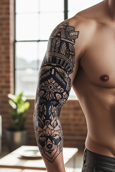 TAKIŞTIR Kurt Figürlü 12 Saat Sonra Kararan Geçici Kol Dövme Tattoo