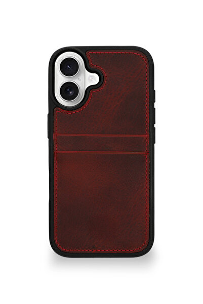 Velvoria حافظة جلدية فاخرة لهاتف آيفون 17 مع حامل بطاقات وتصميم عتيق بلون أحم...