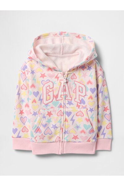 GAP Kız Bebek Açık Pembe Gap Logo Fermuarlı Kapüşonlu Sweatshirt