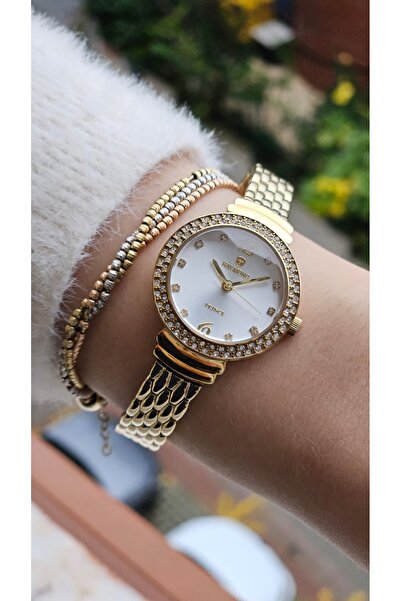 Raymond RYM-5037 ÇELİK KADIN KOL SAATİ - 2 YIL GARANTİ GOLD-BEYAZ