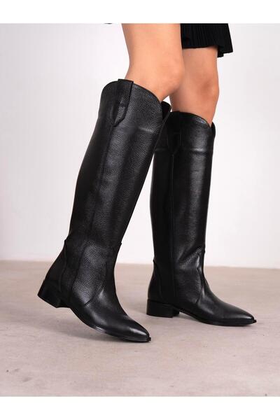 ECENİN BUTİĞİ Dallas Siyah Deri Hakiki Deri Kadın Çizme