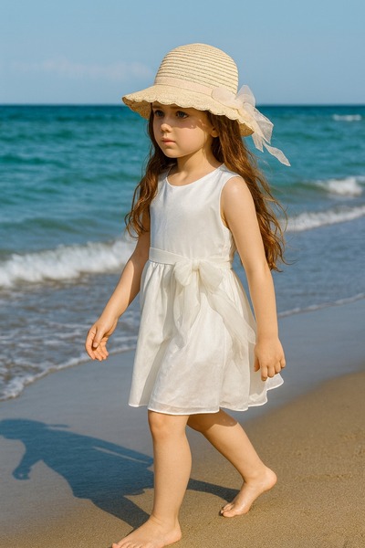 Kitti قبعة من القش للفتيات مع تفاصيل شريطية