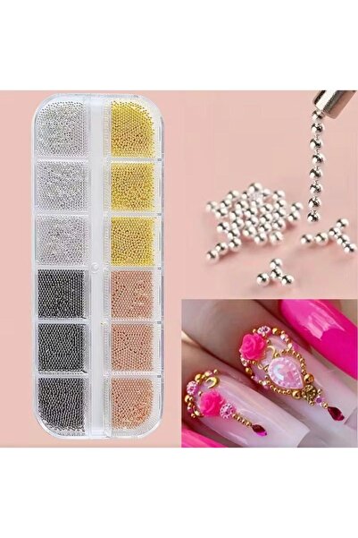QNAİL PROFESSİONAL 12'li Havyar Tırnak Taş Süsleme Nail Art Boncukları 4 Renk