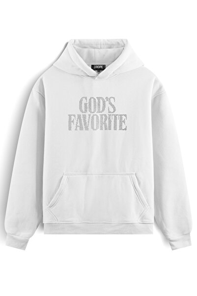 3 ROPE سويت شيرت بقلنسوة كبير الحجم مطبوع عليه God's Favorite Taş للجنسين