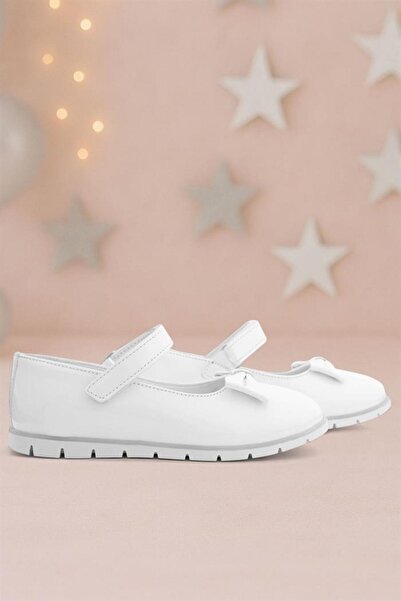 Rakerplus Бели лачени кожени балерини с велкро панделка за момичета