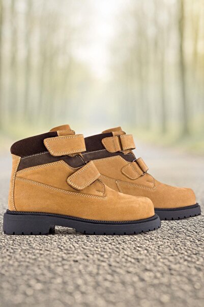 Rakerplus Genuine Leather Yellow Velcro Winter Children's Boots
