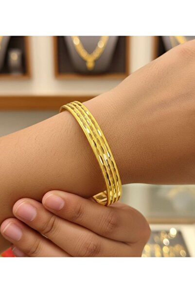 10 gr (GRAM) Yatırımlık İşçiliksiz Oluklu Ajda Desenli Şarnel Bilezik 22 Ayar Altın