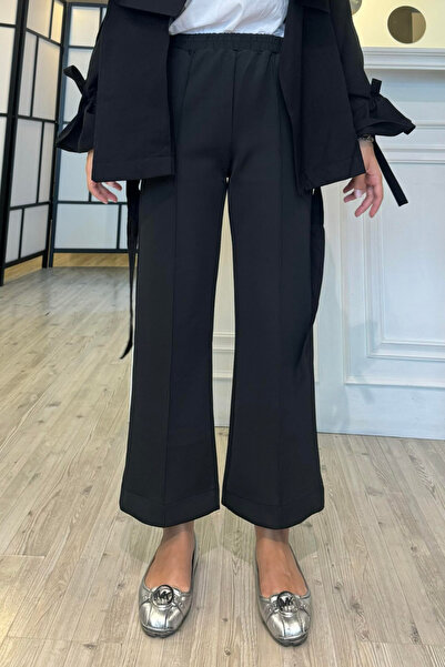 Tesettür Diyarı Ankle-length scuba pants with elastic waist and pockets - black