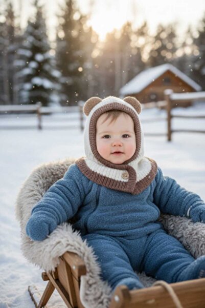 Aware Time 0-12 Ay Kız ve Erkek Çocuk Figürlü İçi Polarlı Kar Maskesi