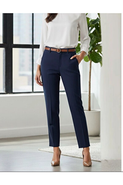 Heyya Pantaloni de sezon pentru femei, albastru bleumarin, cu centură, cu picioare slabe