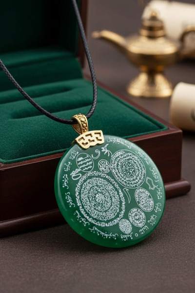 AYDESİA Original Handmade Green Double-Sided Prayer Agate Stone Necklace