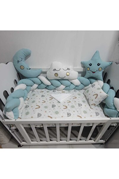 JULYA KİDS 3Lü Örgülü Kenar Koruma Süslü Yastık 7 Parça 60*120 Cm Bebek Beşik...