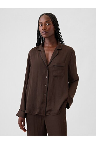 GAP Kadın Kahverengi Saten Pijama Üstü