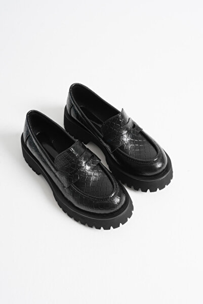 Zerenyus Savana Premium Γυναικεία καθημερινά μαύρα παπούτσια Crocodile Loafer