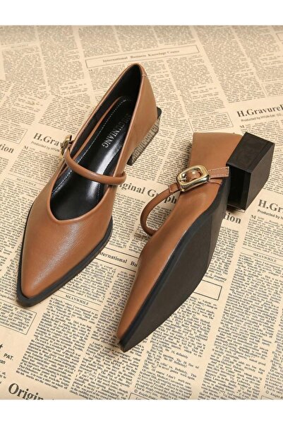 ELEVAM Pantofi de damă cu toc vopsit din piele cu cataramă aurie 4 cm