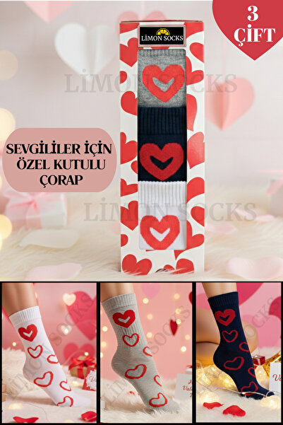 Limon Socks Women's Socks Heart-Shaped Valentine's Day Original Boxed 3-Piece Lover's Socks (with Gift Packaging)