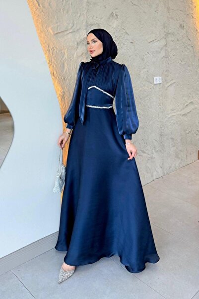 Şulemoda Giyim Rochie de seara cu lant in talie Albastru inchis