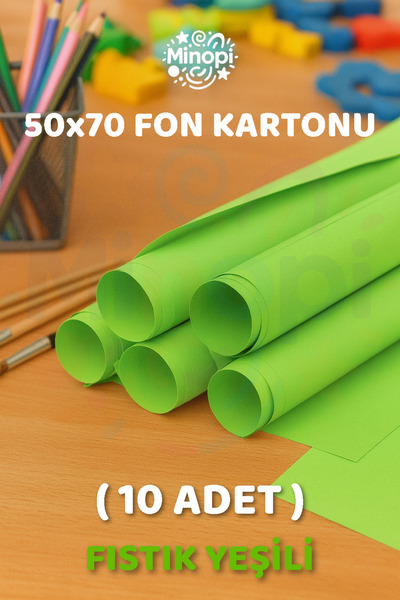 Minopi Açık Yeşil Fon Kartonu 50x70 cm 10'lu Paket Renkli Fon Kartonu