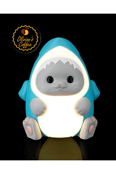 Olivians Coffee Olivian's Köpekbalığı Kıyafetli Kedi Masa Lambası / Gece Lamb...