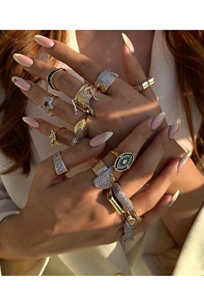 SU PERİSİ TAKI BİJUTERİ خاتم مستطيل الشكل من الذهب قابل للتعديل مرصع بالزركون بالكامل