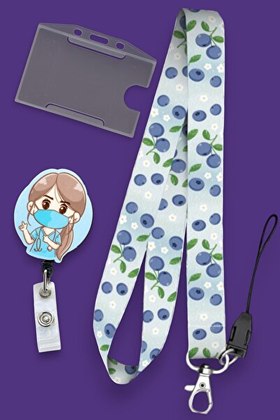 MİLLENEX Mavi Yemiş Blueberry Boyun Askı İpi 3 Lü Set Boyun İpi Yoyo Şeffaf Y...