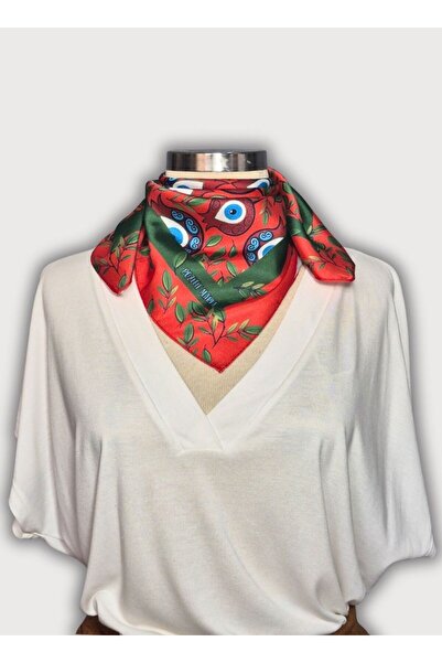 POZİTİF MRK وشاح ساتان تويل أحمر من مجموعة بيركيت بنقش الرمان وخرز النازار 58...