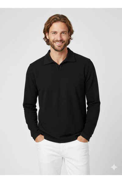 Jack & Jones Jorsummer Ottoman Men's Polo Neck Transitional Sweat Shirt Black