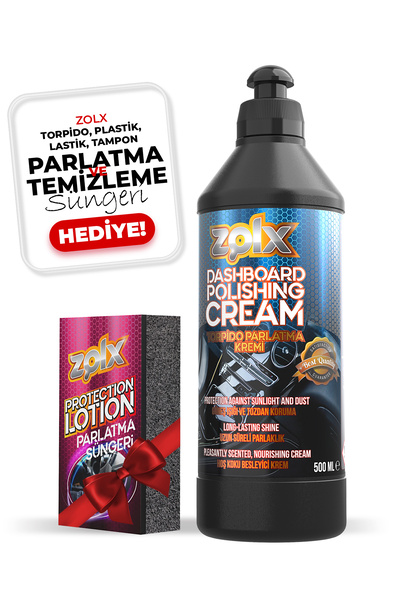 zolx Torpido Plastik Parlatıcı Bakım Kremi Tüm Araçlar İçin 500ml + Sünger HE...