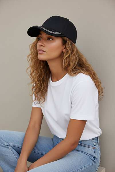 PIRILTISHOP Taş Detaylı Siyah Süet Şapka – Parlak Siyah Taşlı