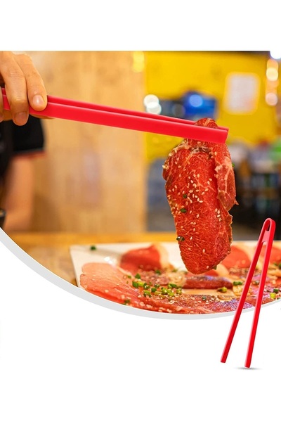 ZUZU MADE 2'li Set Kırmızı Isıya Dayanıklı Silikon Mangal Barbekü Izgara Maşa ve Metal Silikon Uçlu Kızartma Servis Maşası