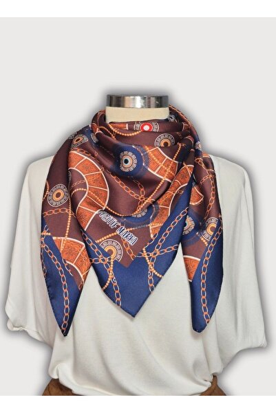 POZİTİF MRK Kahverengi Eşarp İpeksi Twill Saten Kumaş Zincir ve Nazar Boncuğu...