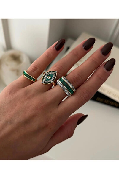 SU PERİSİ TAKI BİJUTERİ خاتم ذهبي قابل للتعديل مرصع بحجر الزركون الأخضر